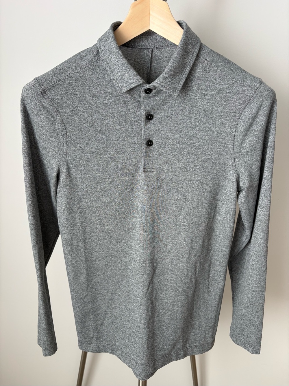 Lululemon Men's Gray Long-Sleeve Polo Shirt